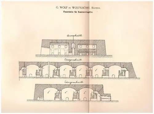 Original Patentschrift -G. Wolf in Wolfshöhe b. Neunkirchen am Sand , 1898 , Ringofen , Thon , Stein , Ziegelei !!!