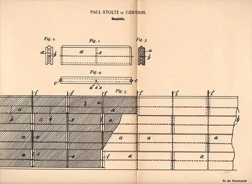 Original Patentschrift - Paul Stolte in Genthin , 1894 , Bauplatte , Hochbau , Bau , Architektur , Maurer !!!