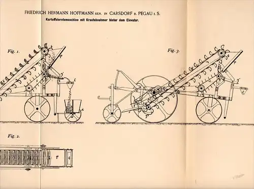 Original Patentschrift - F. Hoffmann in Carsdorf b. Pegau i.S.,1894, Kartoffel - Erntemaschine , Agrar , Karsdorf !!!