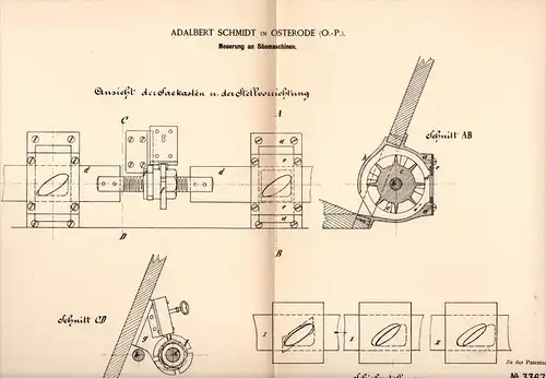 Original Patentschrift - Adalbert Schmidt in Osterode / Ostróda i. Ostpreussen , 1885 , Saatmaschine , Agrar !!!