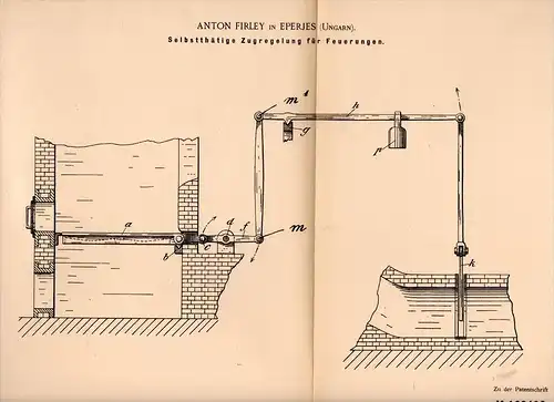 Original Patentschrift - Anton Firley in Eperjes / Prešov, 1898 , Zugregelung für Feuerung , Heizung , Hungary , Ungarn