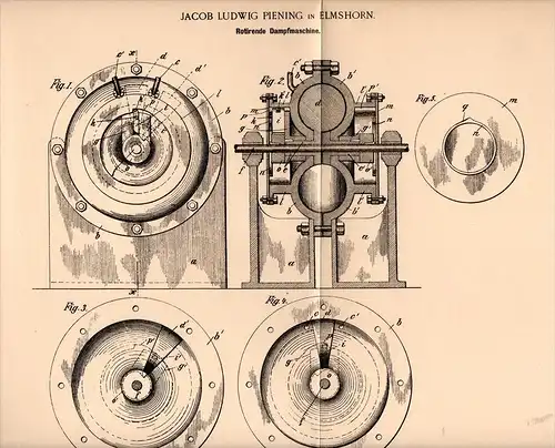 Original Patentschrift - Ludwig Piening in Elmshorn , 1898 , rotierende Dampfmaschine !!!