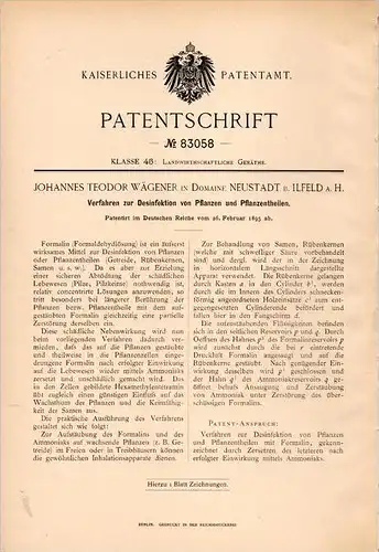 Original Patentschrift -J. Wägener in Neustadt b. Ilfeld a.H. 1895, Desinfektion von Pflanzen , Landwirtschaft , Harztor