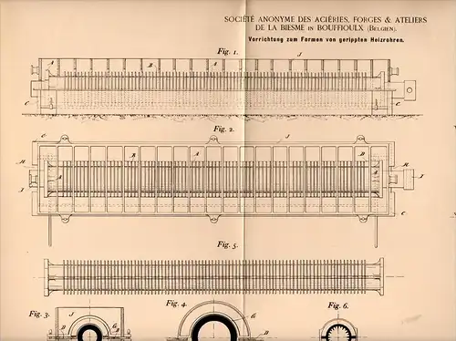 Original Patentschrift - Forges & Ateliers de la Biesme in Bouffioulx , 1894 , Apparat für Heizrohre , Heizung !!!