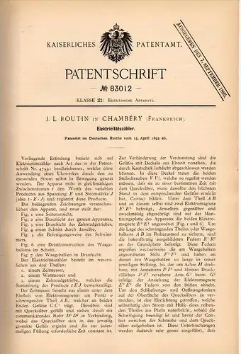 Original Patentschrift - J.L. Routin dans Chambéry , 1893 , compteur électrique , mouvement !!!