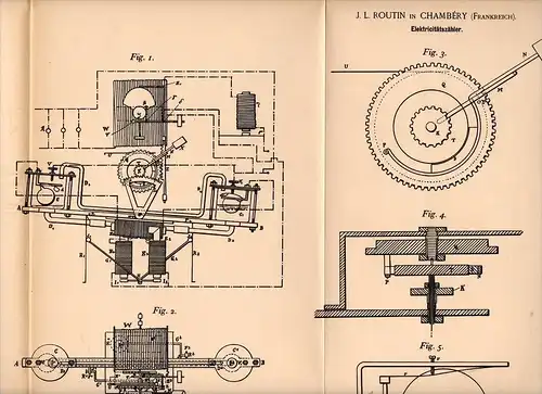 Original Patentschrift - J.L. Routin dans Chambéry , 1893 , compteur électrique , mouvement !!!