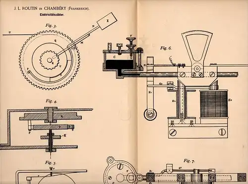 Original Patentschrift - J.L. Routin dans Chambéry , 1893 , compteur électrique , mouvement !!!