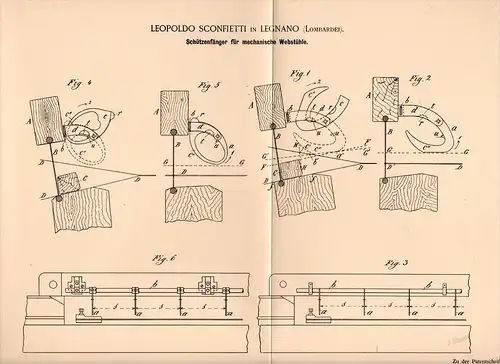 Original Patentschrift - L.  Sconfietti in Legnano , Lombardei ,1894, Apparecchi per la tessitura telaio, tessitura !!!