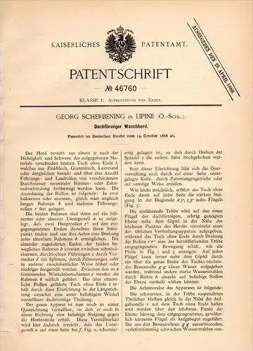 Original Patentschrift - G. Scherbening in Lipine / Lipiny O.-S., 1888, Waschherd , Herd , Erz , &#346;wi&#281;toch lowi