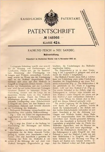 Original Patentschrift - R. Pesch in Neu Sandec / Nowy S&#261;cz , 1902 , Meßapparat für Landkarten !!!