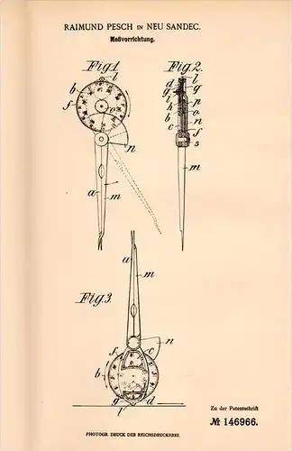 Original Patentschrift - R. Pesch in Neu Sandec / Nowy S&#261;cz , 1902 , Meßapparat für Landkarten !!!