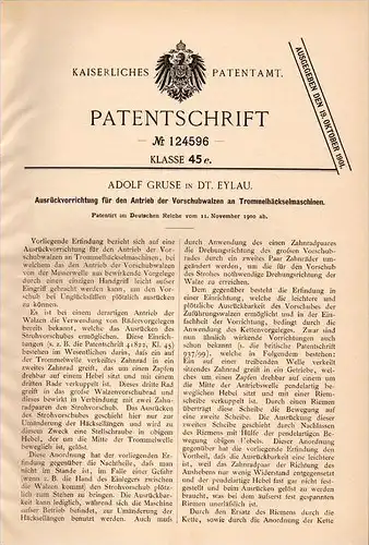 Original Patentschrift - Adolf Gruse in Deutsch Eylau / I&#322;awa , 1900 , Antrieb für Häckselmaschine , Agrar !!!