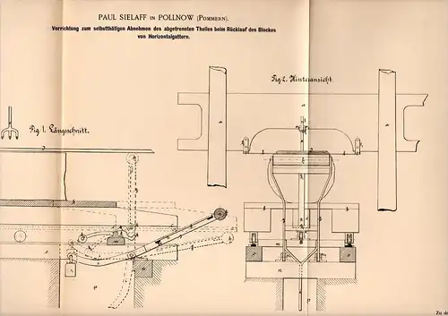 Original Patentschrift - Paul Sielaff in Pollnow / Polánow in Pommern , 1894 , Apparat für Gatter , Holz , Sägewerk !!!