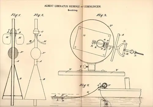 Original Patentschrift - A. Heberle in Überlingen , 1892 , Decklog , Apparat , Instrument , Log !!!