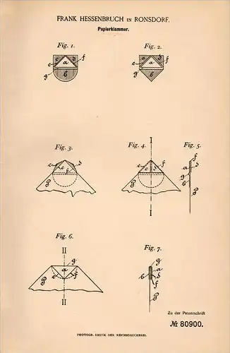 Original Patentschrift - F. Hessenbruch in Ronsdorf , 1894 , Papierklammer , Buchbinderei , Verlag , Wuppertal !!!