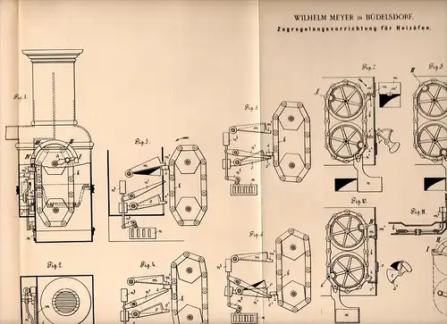 Original Patentschrift - W. Meyer in Büdelsdorf ,1898, Regelung für Heizöfen , Heizung , Ofen , Heizungsbau , Rendsburg