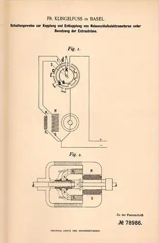 Original Patentschrift - F. Klingelfuss in Basel , 1894 , Schaltung zum Kuppeln , Maschinen , Maschinenbau !!!