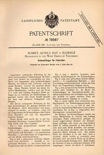Original Patentschrift - R. A. Day in Ellerslie , 1894 , Schmutzfänger für Fahrrad , bicycle !!!