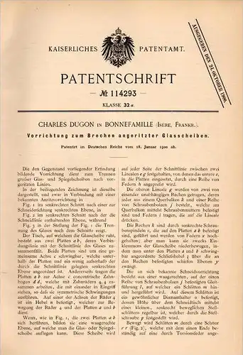 Original Patentschrift - Ch. Dugon à Bonnefamille , Isère , 1900 , Une machine pour casser les vitres, le verre !!!