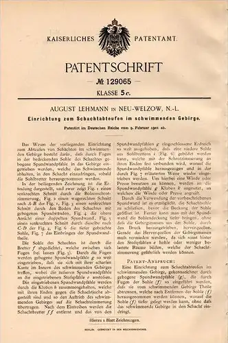 Original Patentschrift - A. Lehmann in Neu Welzow , N.-L., 1901 , schwimmendes Gebirge , Bergbau , Tagebau !!!