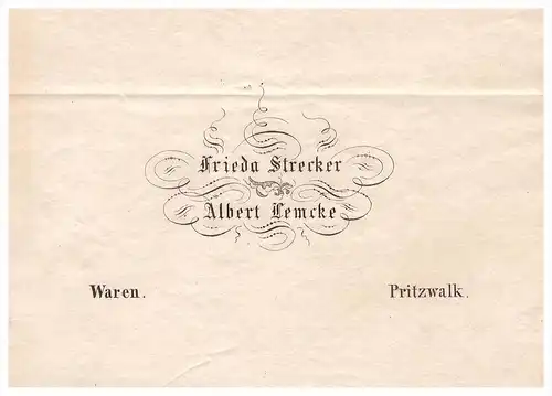 Dokument um 1865 - F. Strecker und A. Lemcke in Waren / Müritz und Pritzwalk !!! Mecklenburg !!!