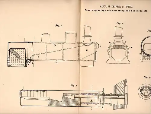 Original Patentschrift - A. Krippel in Wien , 1898 , Feuerungsanlage für Lokomotive , Schiffe , Lok , Eisenbahn !!!