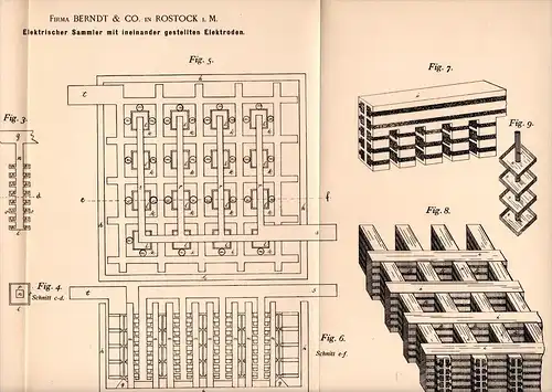 Original Patentschrift - Berndt & Co in Rostock i. Meckl. , 1892 , elektrischer Sammler , Batterie , Elektrik !!!