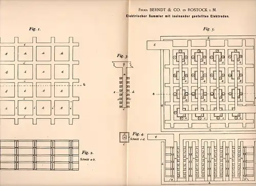 Original Patentschrift - Berndt & Co in Rostock i. Meckl. , 1892 , elektrischer Sammler , Batterie , Elektrik !!!