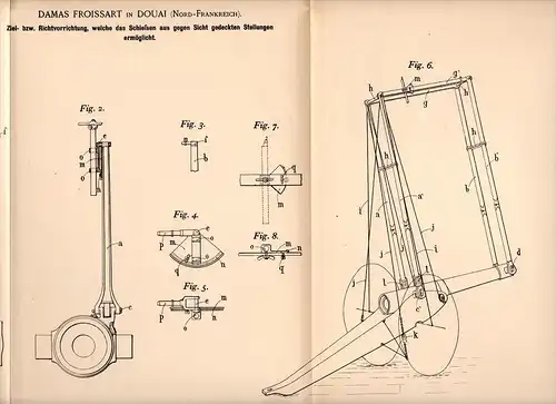 Original Patentschrift - D. Froissart à Douai , 1897 , L'appareil cible pour le tir en position couverte , Cannon !!!