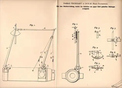 Original Patentschrift - D. Froissart à Douai , 1897 , L'appareil cible pour le tir en position couverte , Cannon !!!