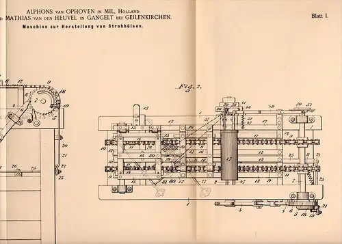 Original Patentschrift -M. van den Heuvel in Gangelt b. Geilenkirchen ,1900, Maschine für Stroh , Landwirtschaft , Agrar