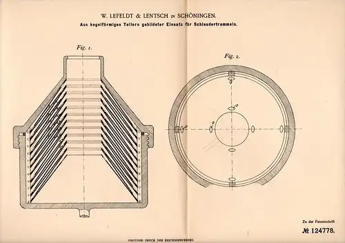 Original Patentschrift - W. Lefeldt & Lentsch in Schöningen , 1901 , Einsatz für Schleudertrommel , Waschmaschine !!!