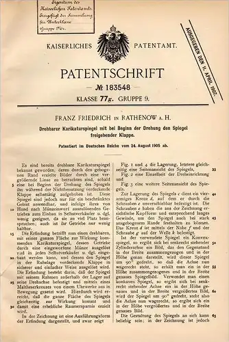 Original Patentschrift - F. Friedrich in Rathenow a.H., 1905 , Karikatur - Spiegel !!!