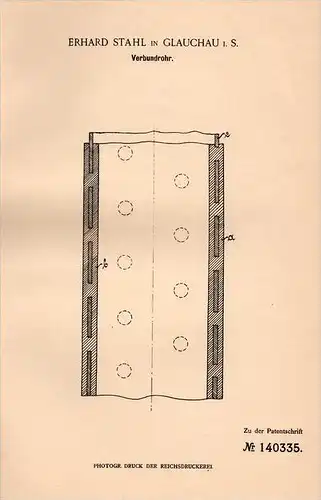 Original Patentschrift - E. Stahl in Glauchau i.S., 1902 , Verbundrohr , Blei , Industrie !!!