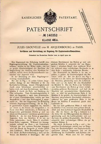 Original Patentschrift -J. Grouvelle et H. Arquembourg à Paris , 1902 ,  Commande pour moteur !!!