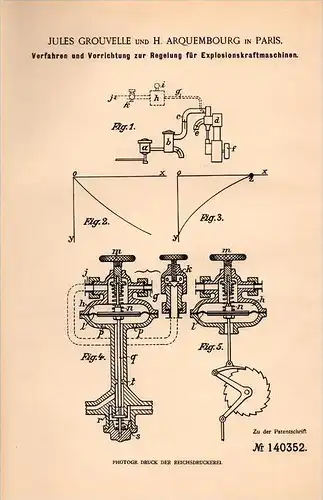 Original Patentschrift -J. Grouvelle et H. Arquembourg à Paris , 1902 ,  Commande pour moteur !!!