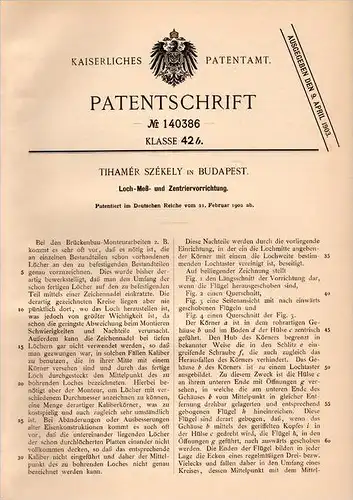 Original Patentschrift - Th. Székely in Budapest , 1902 , Loch-, Meß- und Zentriervorrichtung , Brückenbau , Brücke !!!