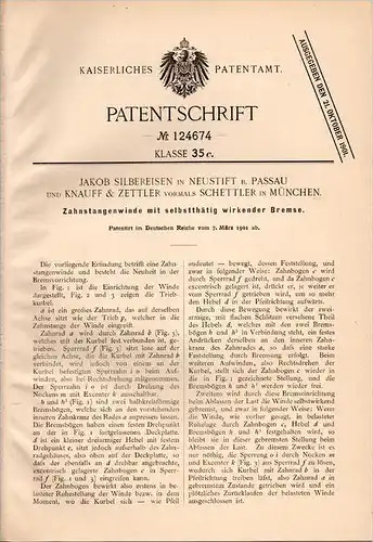 Original Patentschrift - J. Silbereisen in Neustift b. Passau , 1901 , Zahnstangenwinde mit Bremse , Winde !!!