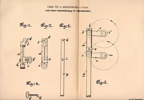 Original Patentschrift - Gebr. Fey in Meisenheim a.d. Glan , 1902 , Befestigung für Teigknetmaschine , Bäckerei , Bäcker