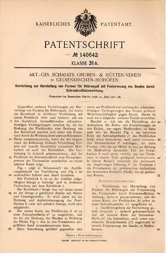 Original Patentschrift - Schalker Gruben AG in Gelsenkirchen - Hohöfen , 1901 , Herstellung von Gußformen !!!