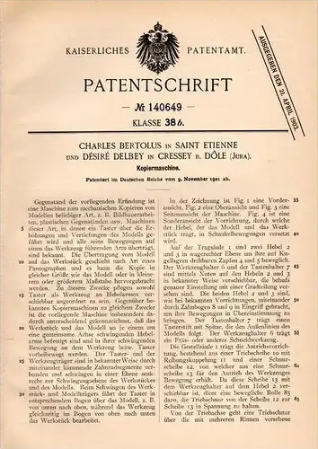 Original Patentschrift - D. Delbey à Cressey avec Dole , 1901 , Copieurs pour le modèle en plastique, sculpteur !!!