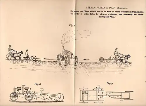 Original Patentschrift - S. Pasco in Jassy / Ia&#537;i , Romania ,1900, Pflug für Pferd und Maschine , Landwirtschaft ,