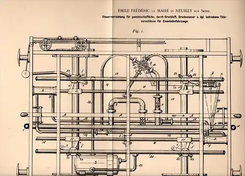 Original Patentschrift - E. F. le Maire à Neuilly sur Seine , 1898 , Commande pneumatique pour portes ferroviaires !!!