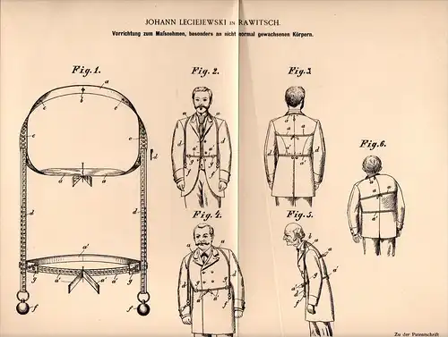 Original Patentschrift - J- Leciejewski in Rawitsch / Rawicz , 1899 , Kleidung für Behinderte , Behinderung , Näherei !!