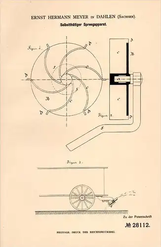 Original Patentschrift - E. Meyer in Dahlen i. Sa., 1883 , Sprengapparat , Landwirtschaft , Ackerbau , Bauer !!!