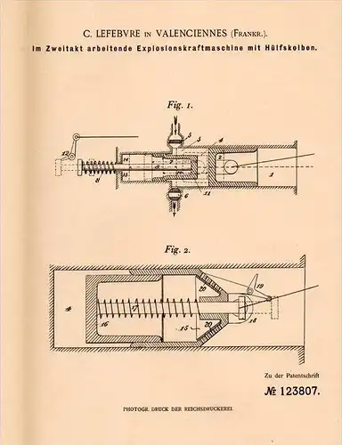 Original Patentschrift - C. Lefebvre in Valenciennes , 1899 , moteurs à deux temps , moteur à combustion !!!