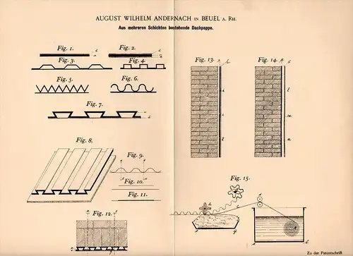 Original Patentschrift - A. Andernach in Beuel a.Rh. ,1899 , Mehrschicht - Dachpappe , Dachdecker , Hausbau , Bau , Bonn