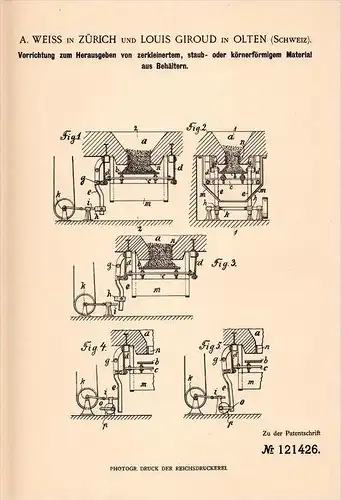 Original Patentschrift - Louis Giroud in Olten , 1899 , Maschine für Getreide oder Kohle !!!