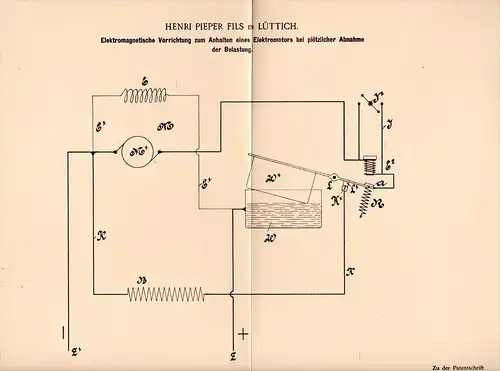 Original Patentschrift - H. Pieper Fils in Lüttich , 1896 , Elektromagnetischer Apparat für Elektromotoren !!!