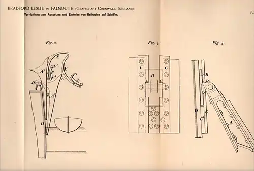 Original Patentschrift - B. Leslie in Falmouth , Cornwall , 1896 , Apparatus for tenders on ships, ship !!!